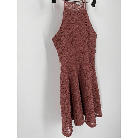 Charlotte Russe Lace Halter Dress Size Large Rose Color Lined Open Back Junior - Picture 3 of 13